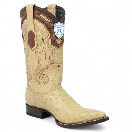 Botas de Avestruz Original Punta 3X Aladino Color Arena - Wild West Boots - Wild West Boots