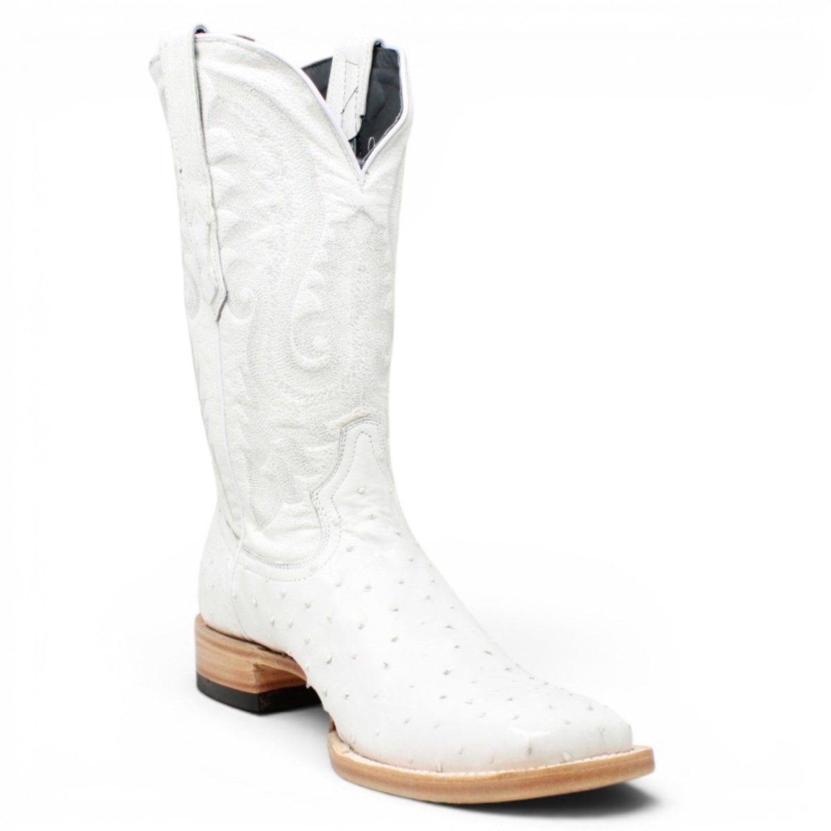 Botas de Avestruz Original Punta Cuadrada Color Winter White - Tanner Mark Boots - Tanner Mark Boots