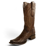Botas de Avestruz Original Punta Cuadrada Europea Color Cafe Difuminado - Los Altos Boots - Los Altos Boots