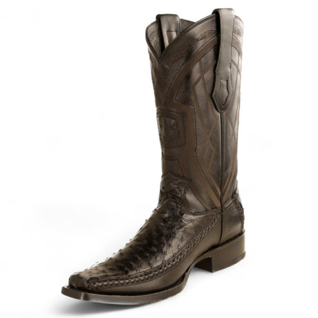 Botas de Avestruz Original Punta Cuadrada Europea Color Negro - Los Altos Boots - Los Altos Boots