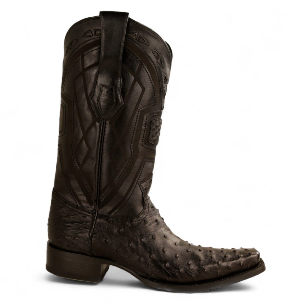 Botas de Avestruz Original Punta Cuadrada Europea Color Negro - Los Altos Boots - Los Altos Boots