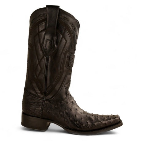 Botas de Avestruz Original Punta Cuadrada Europea Color Negro - Los Altos Boots - Los Altos Boots
