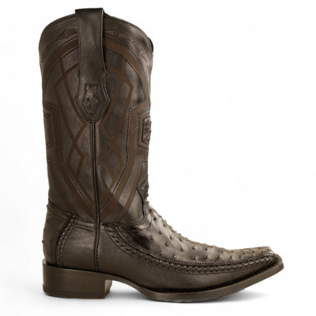 Botas de Avestruz Original Punta Cuadrada Europea Color Negro - Los Altos Boots - Los Altos Boots