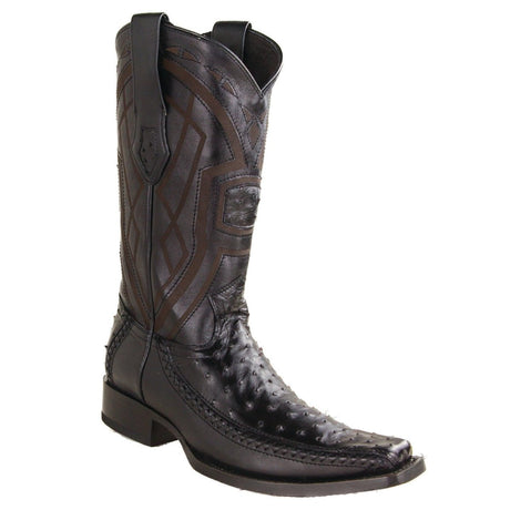 Botas de Avestruz Original Punta Cuadrada Europea Color Negro - Los Altos Boots - Los Altos Boots