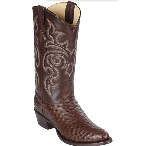 Western Genuine Ostrich Boots Round Toe Brown Color - Los Altos Boots Side view
