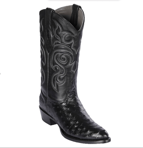 Genuine Ostrich Boots Round Toe Black Color - Los Altos Boots Side view