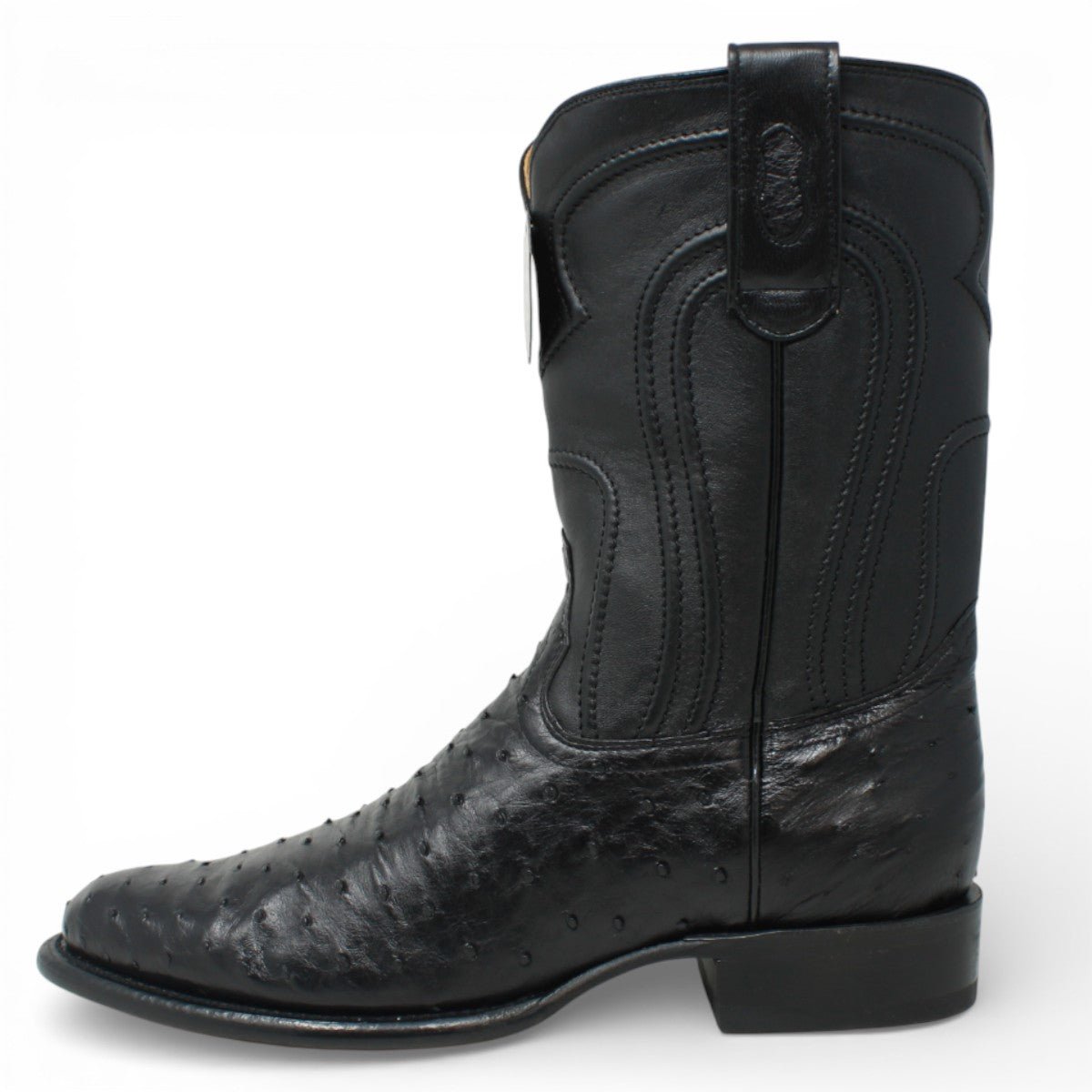 Botas de Avestruz Original Punta Redonda Roper Color Negro - Los Altos Boots - Los Altos Boots