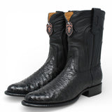 Botas de Avestruz Original Punta Redonda Roper Color Negro - Los Altos Boots - Los Altos Boots