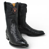 Botas de Avestruz Original Punta Redonda Roper Color Negro - Los Altos Boots - Los Altos Boots