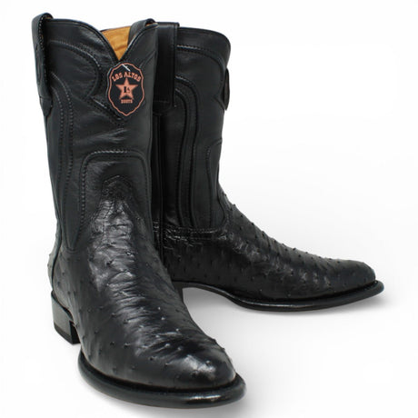 Botas de Avestruz Original Punta Redonda Roper Color Negro - Los Altos Boots - Los Altos Boots