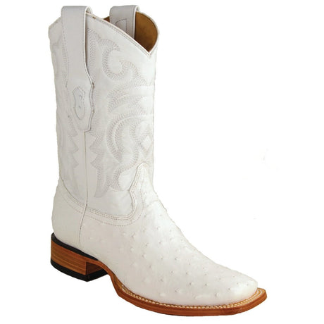Botas de Avestruz Original Punta Rodeo Cuadrada Ancha Color Blanco - Los Altos Boots - Los Altos Boots