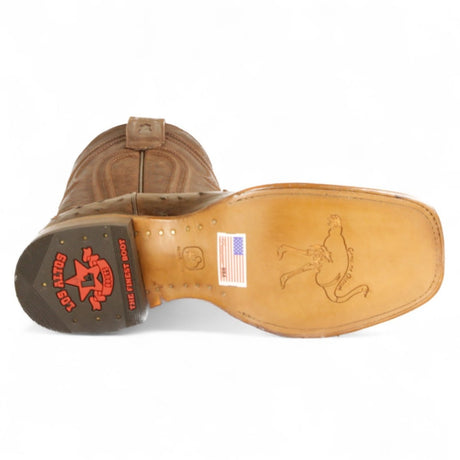 Botas de Avestruz Original Punta Rodeo Cuadrada Ancha con Zipper Color Cafe - Los Altos Boots - Los Altos Boots