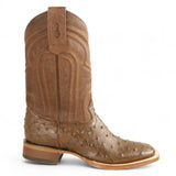 Botas de Avestruz Original Punta Rodeo Cuadrada Ancha con Zipper Color Cafe - Los Altos Boots - Los Altos Boots