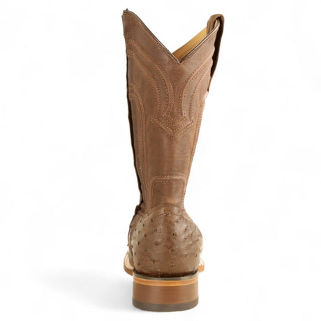 Botas de Avestruz Original Punta Rodeo Cuadrada Ancha con Zipper Color Cafe - Los Altos Boots - Los Altos Boots