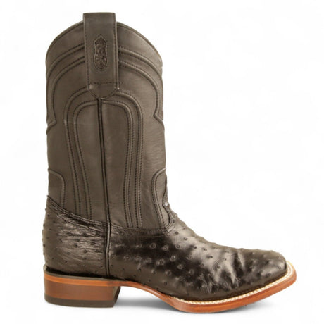 Botas de Avestruz Original Punta Rodeo Cuadrada Ancha con Zipper Color Negro - Los Altos Boots - Los Altos Boots