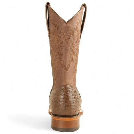 Botas de Avestruz Original Punta Rodeo Cuadrada Ancha Texas Color Cafe - Los Altos Boots - Los Altos Boots