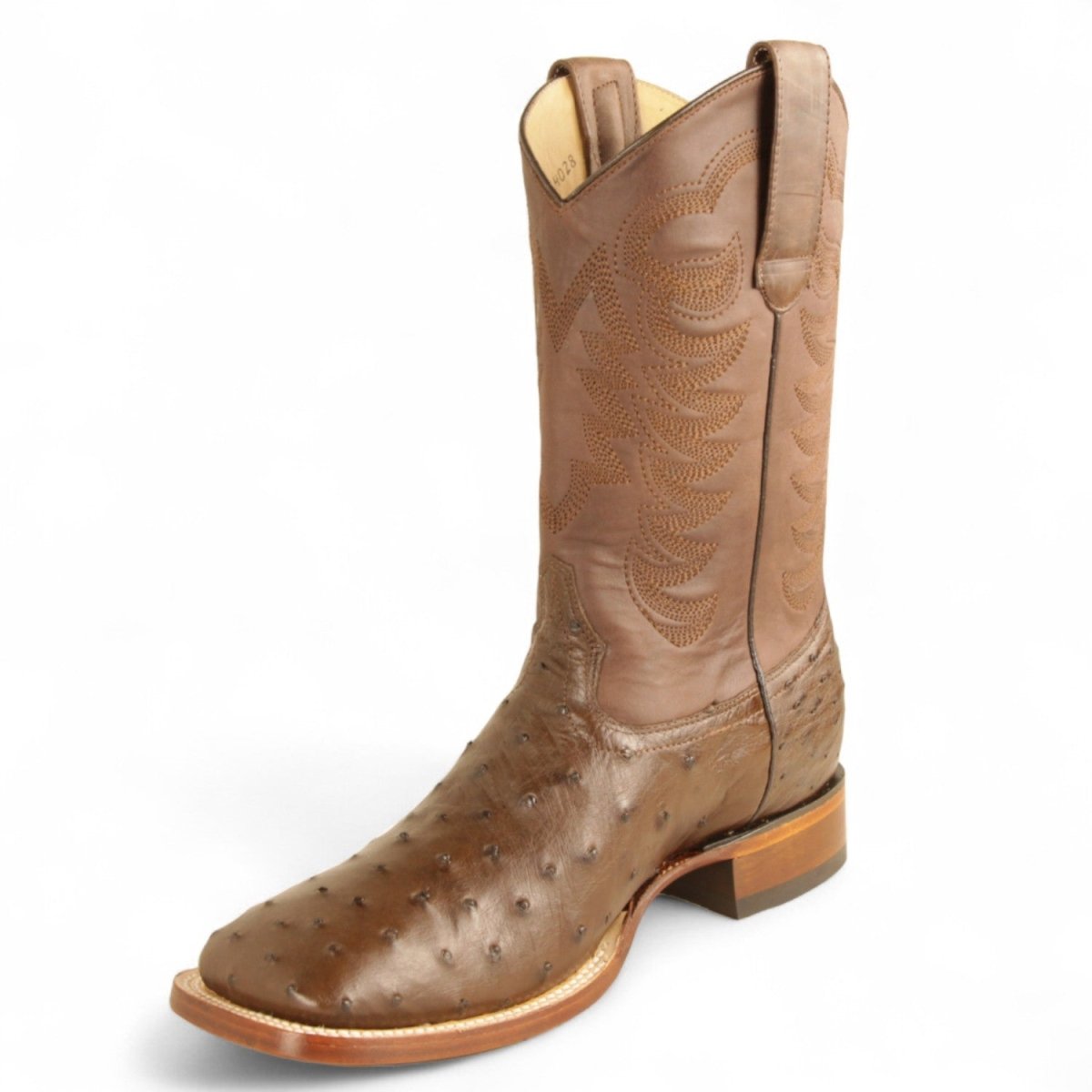 Botas de Avestruz Original Punta Rodeo Cuadrada Ancha Texas Color Cafe - Los Altos Boots - Los Altos Boots