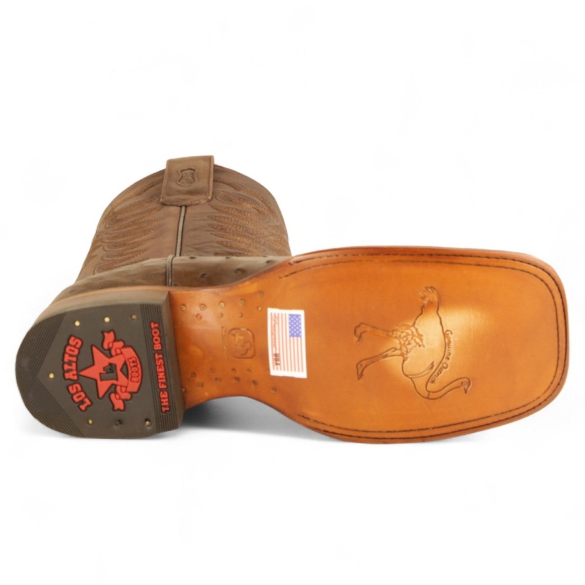 Botas de Avestruz Original Punta Rodeo Cuadrada Ancha Texas Color Cafe - Los Altos Boots - Los Altos Boots