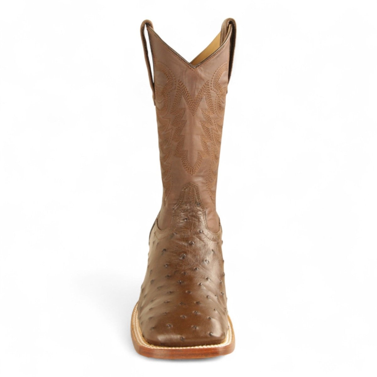 Botas de Avestruz Original Punta Rodeo Cuadrada Ancha Texas Color Cafe - Los Altos Boots - Los Altos Boots