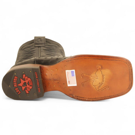 Botas de Avestruz Original Punta Rodeo Cuadrada Ancha Texas Color Negro - Los Altos Boots - Los Altos Boots