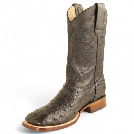 Botas de Avestruz Original Punta Rodeo Cuadrada Ancha Texas Color Negro - Los Altos Boots - Los Altos Boots