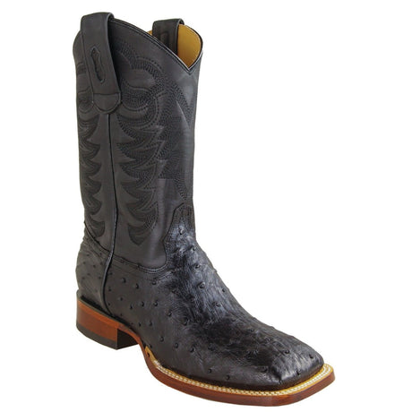 Wide Square Texas Rodeo Toe Exotic Ostrich Boots Black Color - Los Altos Boots - Side View