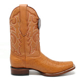 Botas de Avestruz Panza Original Punta Rodeo Cuadrada Ancha Color Miel - Los Altos Boots - Los Altos Boots