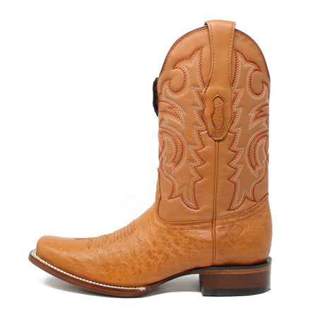 Botas de Avestruz Panza Original Punta Rodeo Cuadrada Ancha Color Miel - Los Altos Boots - Los Altos Boots
