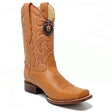 Botas de Avestruz Panza Original Punta Rodeo Cuadrada Ancha Color Miel - Los Altos Boots - Los Altos Boots