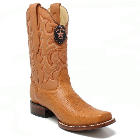 Botas de Avestruz Panza Original Punta Rodeo Cuadrada Ancha Color Miel - Los Altos Boots - Los Altos Boots