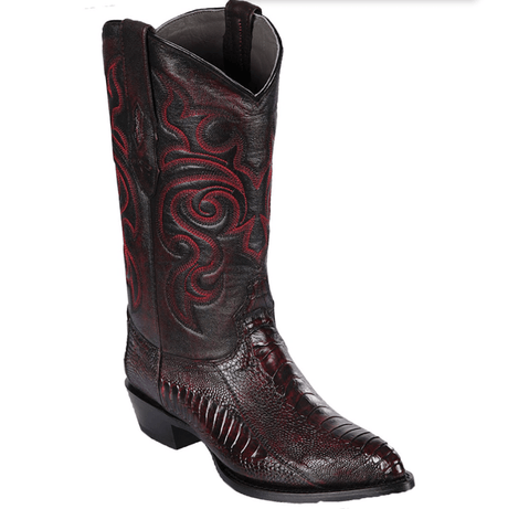 Botas de Avestruz Pata Original Horma Puntal Color Negro Rojizo - Los Altos Boots - Los Altos Boots