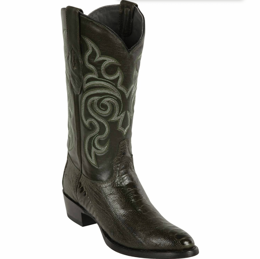 Botas de Avestruz Pata Original Horma Puntal Color Verde Olivo - Los Altos Boots - Los Altos Boots