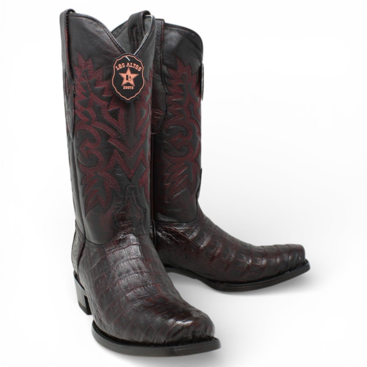 Botas de Caiman Cocodrilo Panza Original Punta 7 Cuadrada Color Negro Rojizo - Los Altos Boots - Los Altos Boots