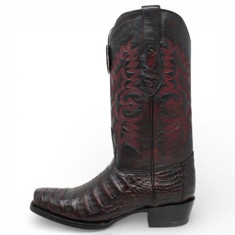 Botas de Caiman Cocodrilo Panza Original Punta 7 Cuadrada Color Negro Rojizo - Los Altos Boots - Los Altos Boots