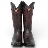 Botas de Caiman Cocodrilo Panza Original Punta 7 Cuadrada Color Negro Rojizo - Los Altos Boots - Los Altos Boots