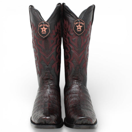 Botas de Caiman Cocodrilo Panza Original Punta 7 Cuadrada Color Negro Rojizo - Los Altos Boots - Los Altos Boots