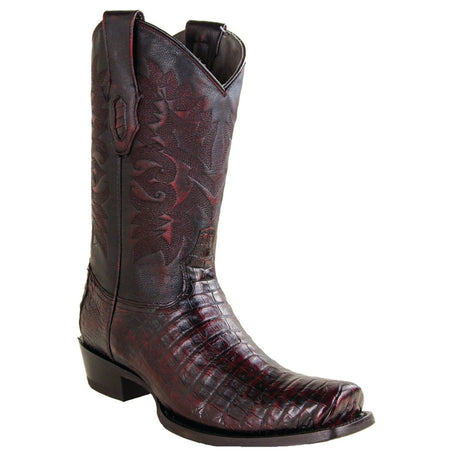 Botas de Caiman Cocodrilo Panza Original Punta 7 Cuadrada Color Negro Rojizo - Los Altos Boots - Los Altos Boots