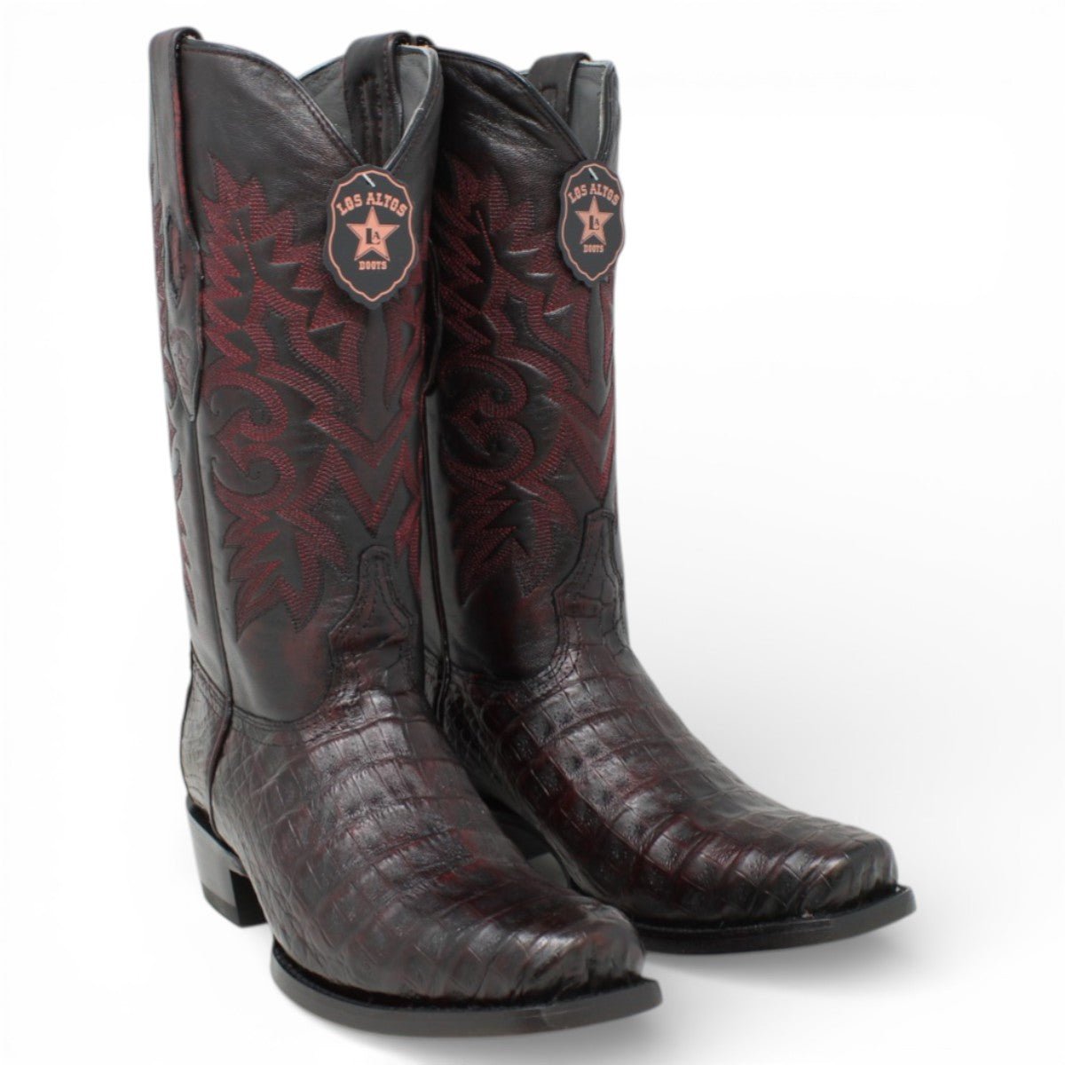 Botas de Caiman Cocodrilo Panza Original Punta 7 Cuadrada Color Negro Rojizo - Los Altos Boots - Los Altos Boots