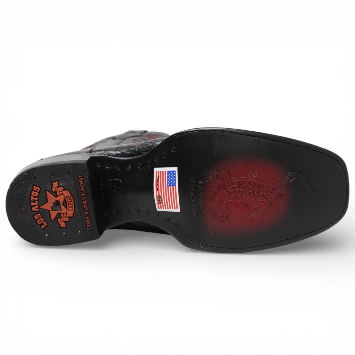 Botas de Caiman Cocodrilo Panza Original Punta 7 Cuadrada Color Negro Rojizo - Los Altos Boots - Los Altos Boots