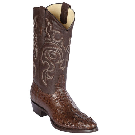 Western Genuine Caiman Hornback Round Toe Boots Brown Color - Los Altos Boots Side View 