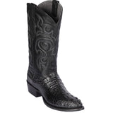 Western Genuine Caiman Hornback Round Toe Boots Black Color - Los Altos Boots Side View 