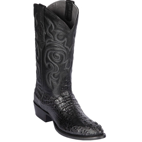 Western Genuine Caiman Hornback Round Toe Boots Black Color - Los Altos Boots Side View 