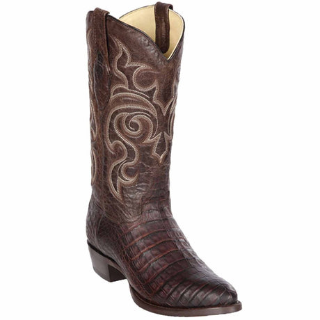 Western Genuine Caiman Belly Round Toe Boots Brown Color - Los Altos Boots Side View 