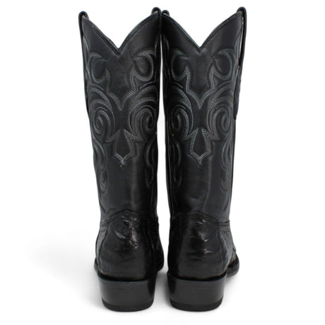 Original Caiman Crocodile  Tail Western Boots with Snip Toe in Black Color - Los Altos Boots - Back Pair View