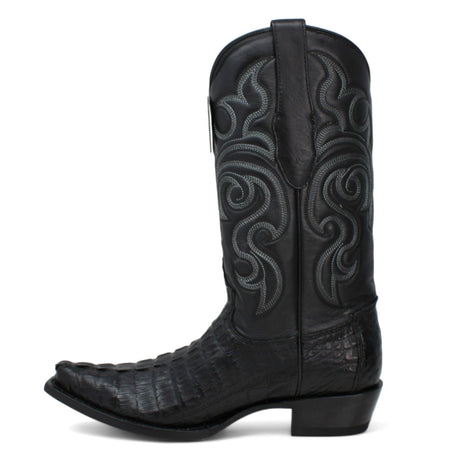Original Caiman Crocodile  Tail Western Boots with Snip Toe in Black Color - Los Altos Boots - Left Side View