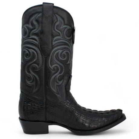 Original Caiman Crocodile  Tail Western Boots with Snip Toe in Black Color - Los Altos Boots - Right Side View