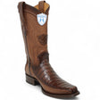 Western Genuine Caiman Belly European Toe Boots Faded Brown  Color - Wild West Boots - Side View 