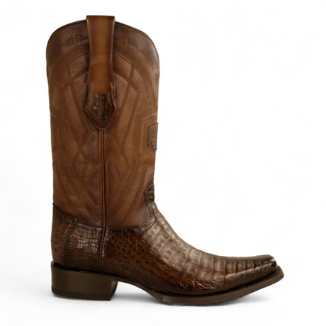 Botas de Cocodrilo Caiman Original Punta Cuadrada Europea Color Cafe Difuminado - Los Altos Boots - Los Altos Boots