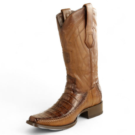 Botas de Cocodrilo Caiman Original Punta Cuadrada Europea Color Cafe Difuminado - Los Altos Boots - Los Altos Boots