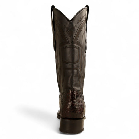 Botas de Cocodrilo Caiman Original Punta Cuadrada Europea Color Negro Rojizo - Los Altos Boots - Los Altos Boots